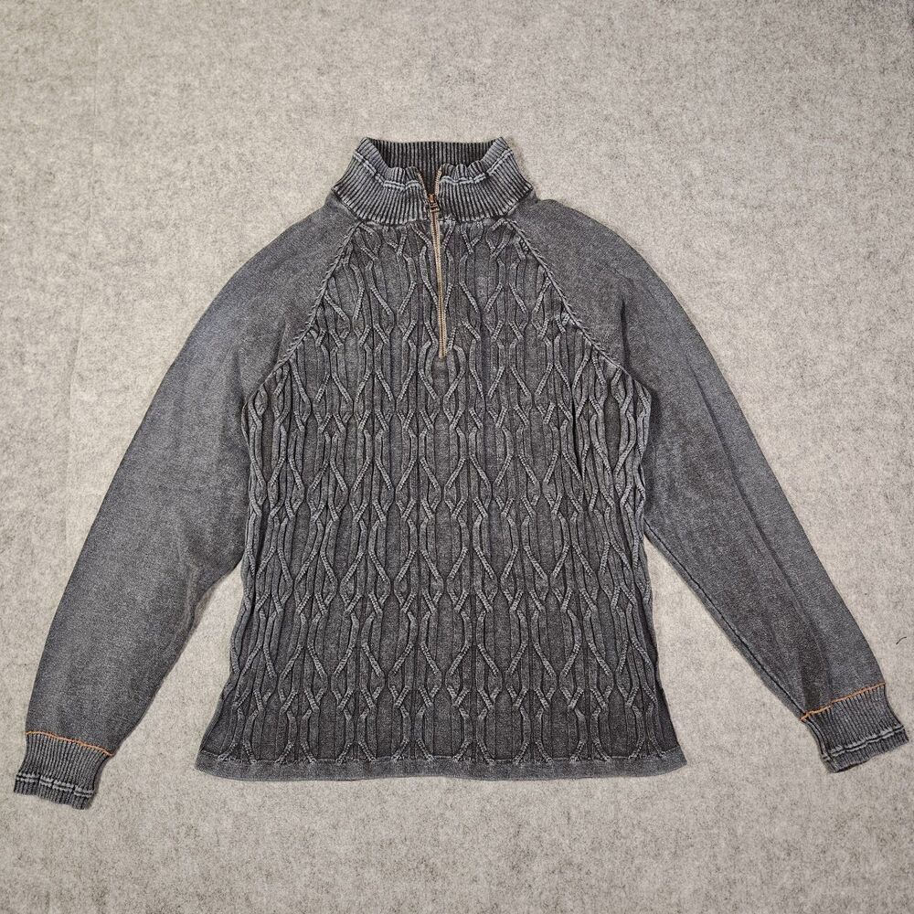 Carbon 2 Cobalt Mens Grey Cable Knit Quarter Zip Sweater Old Money Preppy Size M